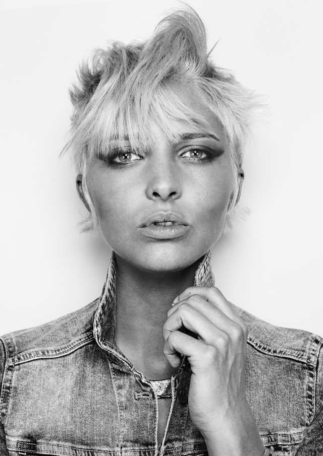 photo of a girl with short blonde pixie cut