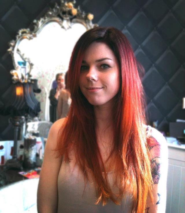 Violet/red/orange/yellow Ombre.