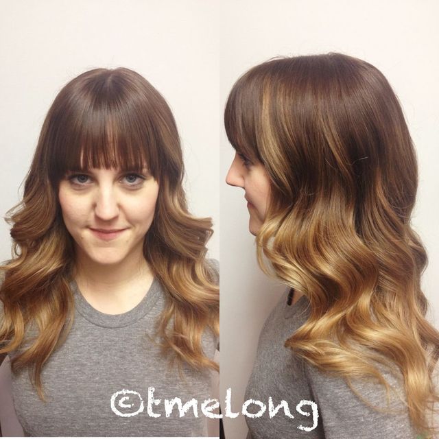 Beautiful Balayage color with a soft blowout and full fringe. 