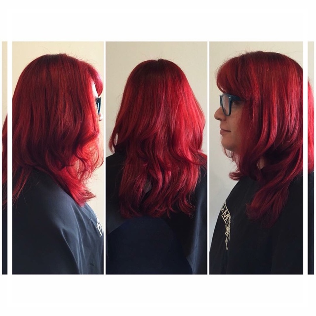 Deep cherry red head I created a few months back! She loved it! I used Paul Mitchell's The Color XG 7r with red intensifier. 