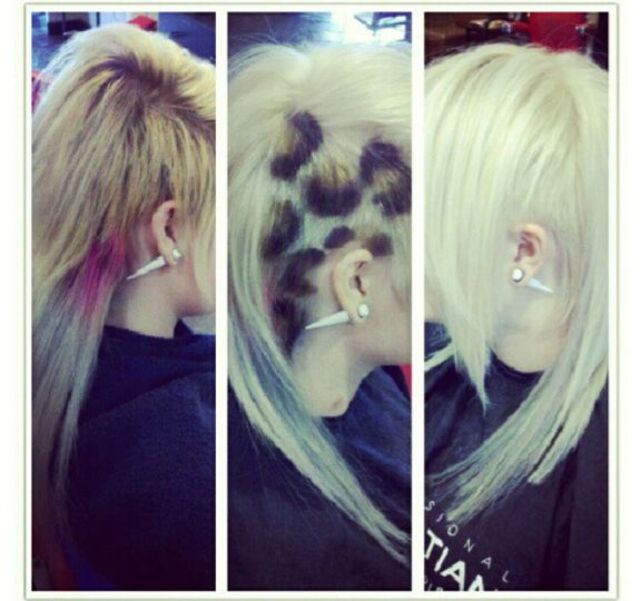before(first photo) and after(second and third photo) platinum blonde with cheetah spots