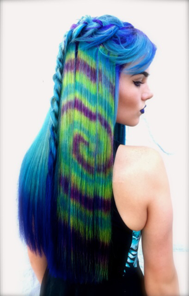 "Hypnotic" tie dye hair art 