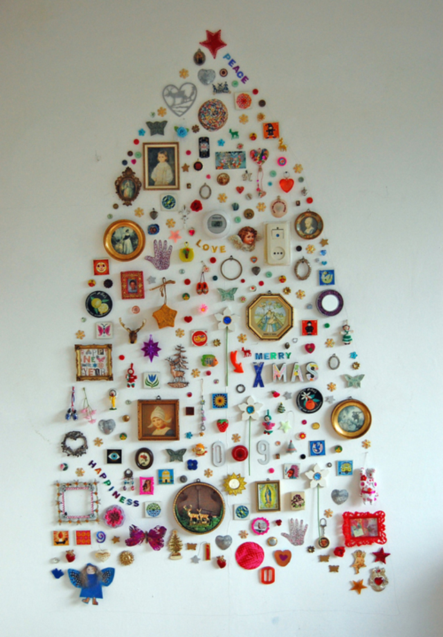 interesting-christmas-tree-collage-on-wall-gypsy-boho-style-fun-decoration-holiday