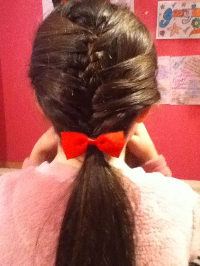 long French plait with bow