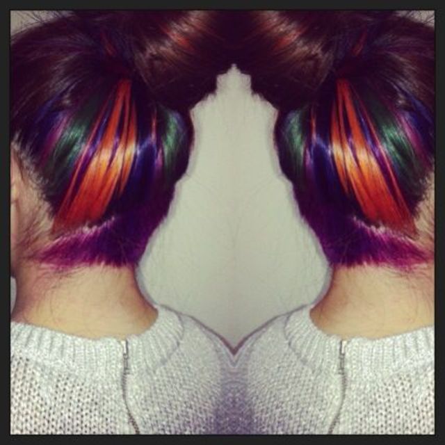 my multicoloured hair with an diagonal undercut