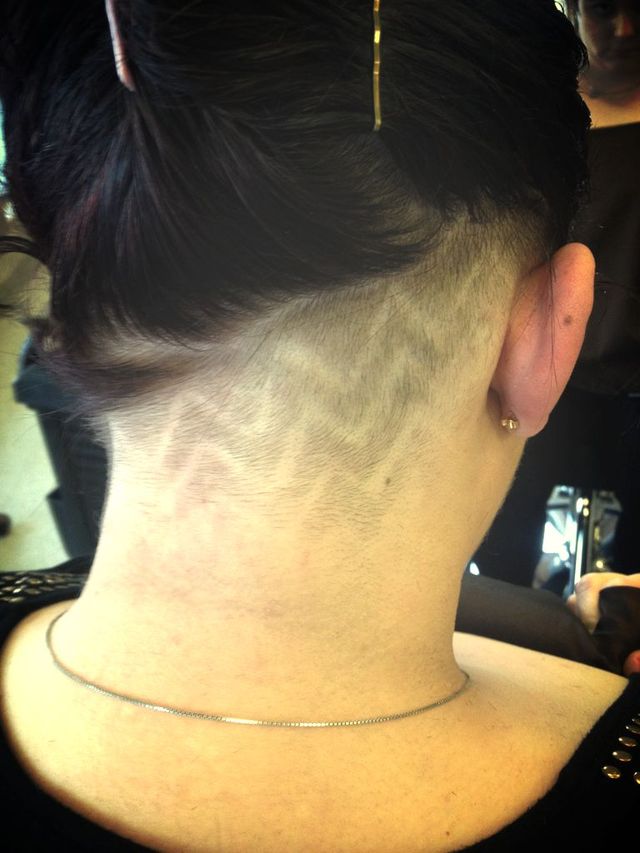 neck lines, hair tattoo