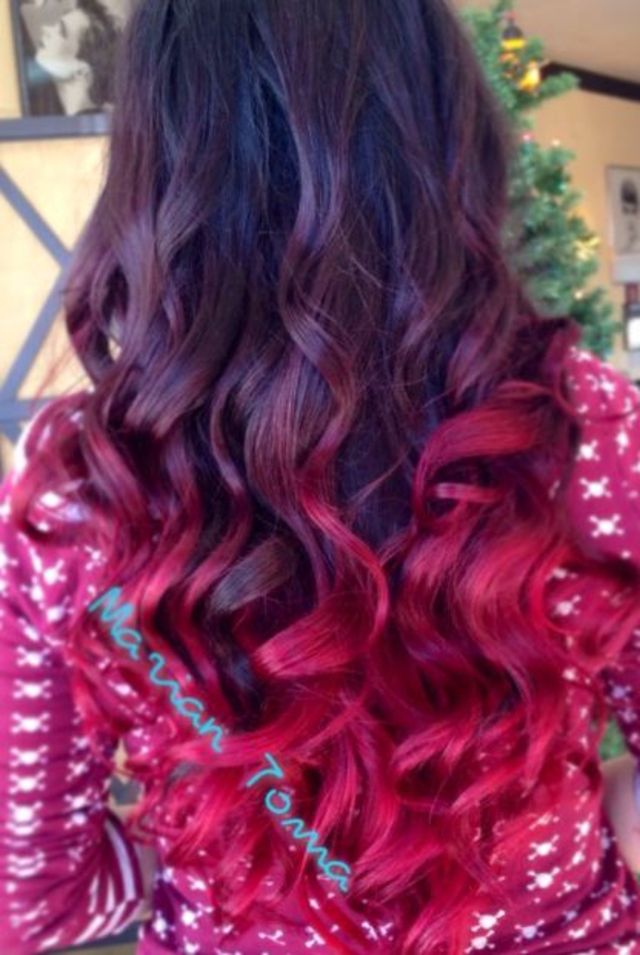 red ombre, tape extensions and a hot style to go with it! #MarianScissors