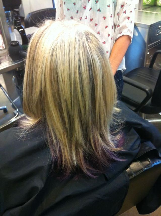 women's highlights and Aveda pure pigment violet